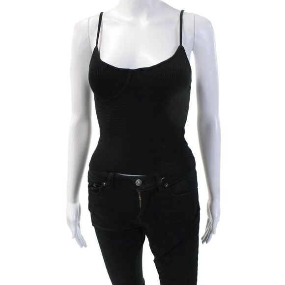 525 Tops - 525 Women Black Camisole Spaghetti Strap Button Viscose Blend Size S